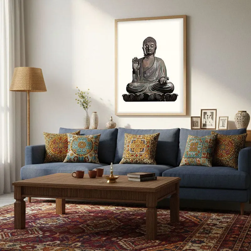 Peaceful Buddha Archival Paper Wall Art - Natural Brown Frame media 3