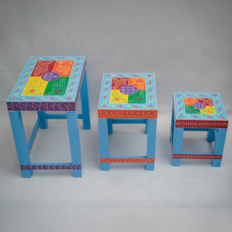 Eryx Folk Art Mango Wood Stool - Set Of Three media 3