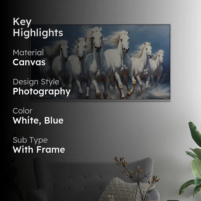 Galloping Palominos Canvas Wall Painting With Frame - White media 2