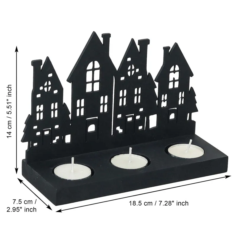 Holiday Village Wood Christmas Tea Light holder - Black media 8