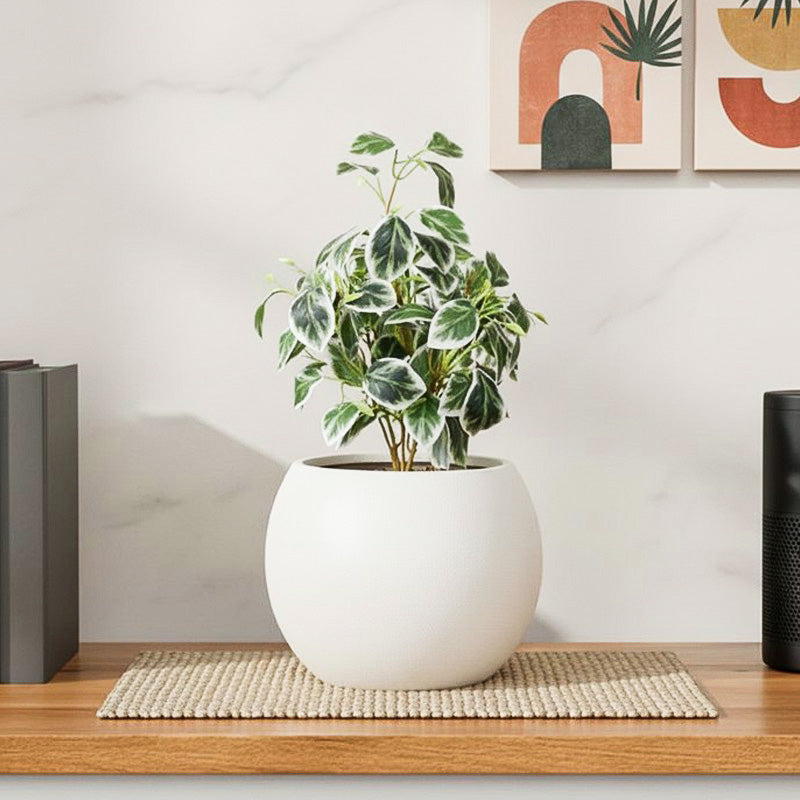 Artificial Pearls & Jade Pothos Plant With Black Fiber Pot - 1 Feet