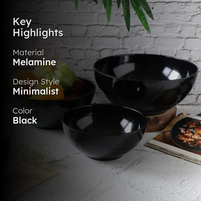 Noire Black Melamine Serving Bowls (3800 mL/2600 mL/1500 mL) - Set Of Three media 2