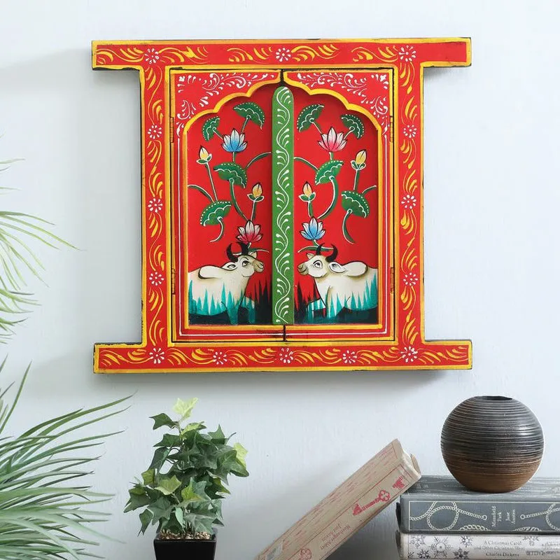 Pichwai Cow Lotus Wooden Wall Accents media 1