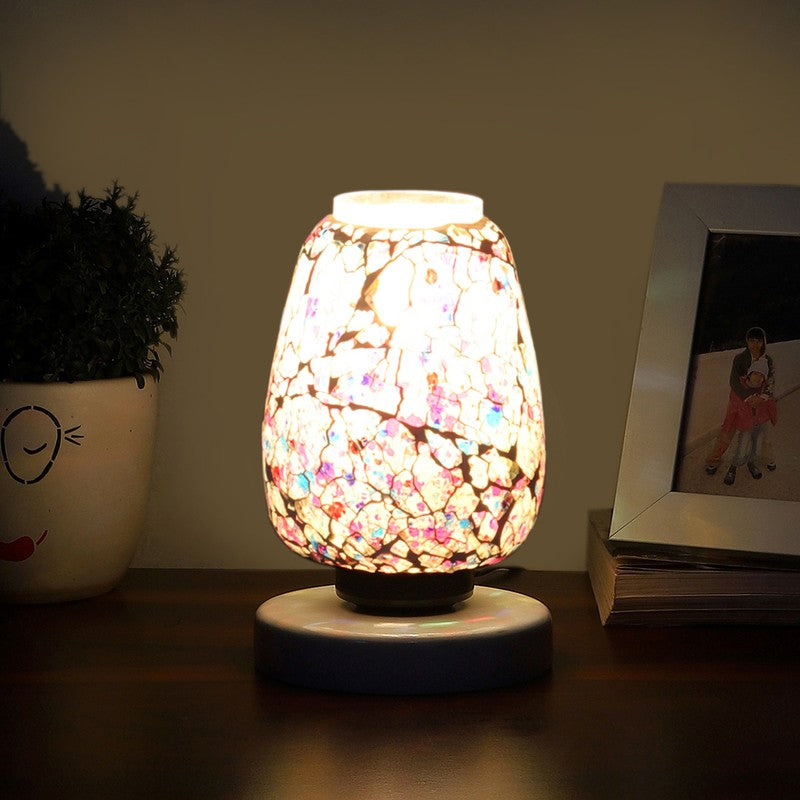 Crystalora Glass Table Lamp With Wooden Base - Multicolor