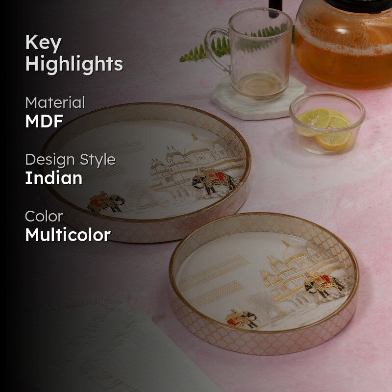 Haathi Parades Round Serving Tray - Set Of Two media 2