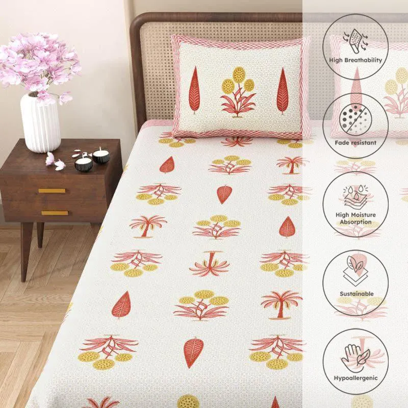 Gianni Printed Cotton Bedsheet (Pink) - 240 TC media 3