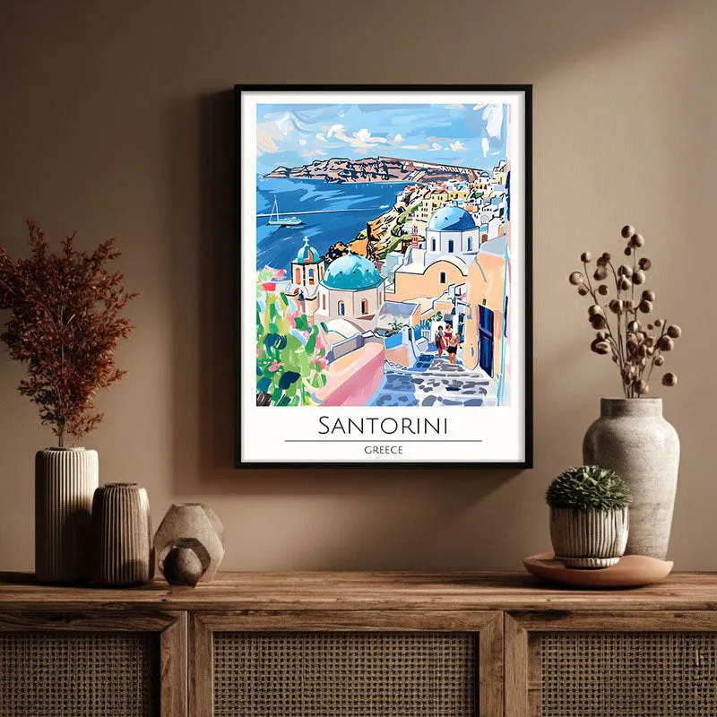 Vintage Santorini Framed Canvas Wall Painting media 3