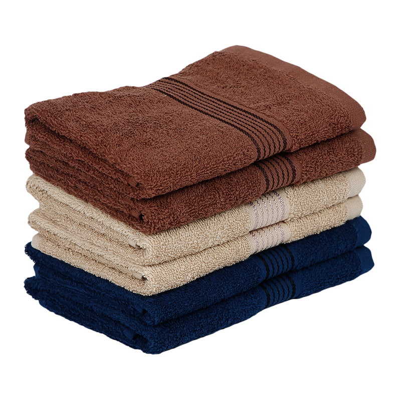 Pluma Cotton Hand & Face Towel (Brown,Beige & Navy Blue) - Set Of Six media 4