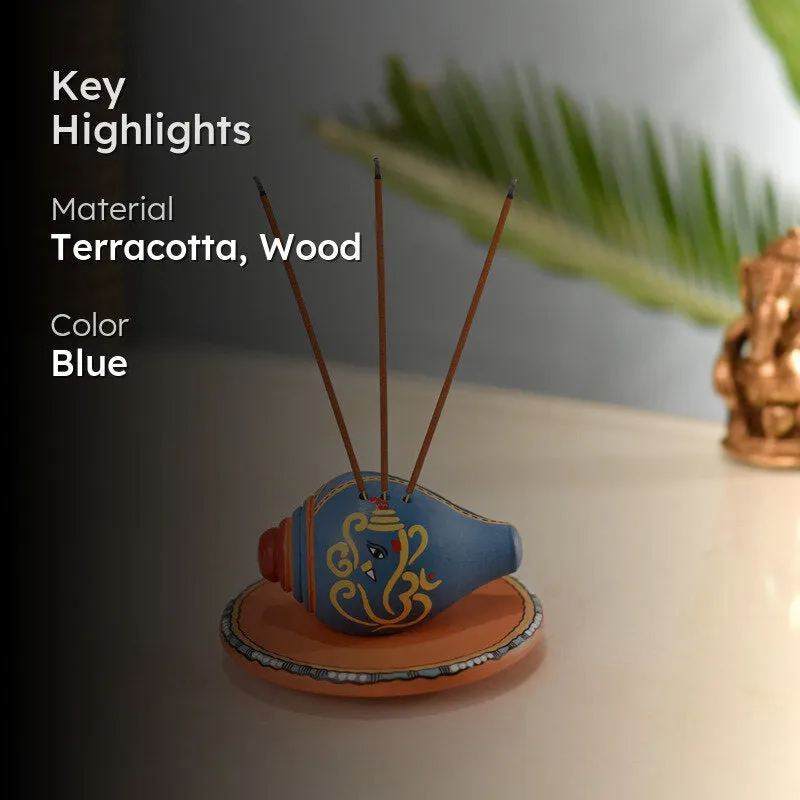 Swastika Conch Incense Holder (Royal Blue) - Two Piece Set media 2