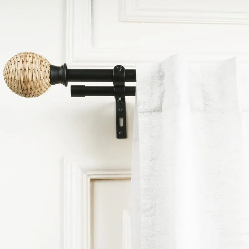 Rattan Duo Extendable 1" Double Curtain Rods With Round Finial & Brackets media 1