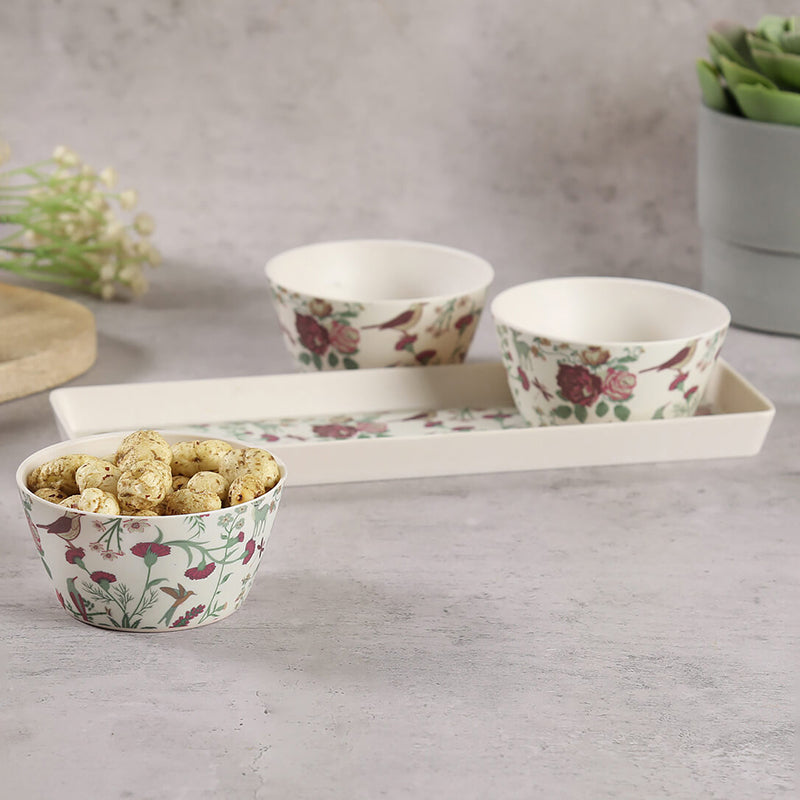 India Circus Minuet Bone China Snack Bowl With Tray (150 mL) - Four Piece Set