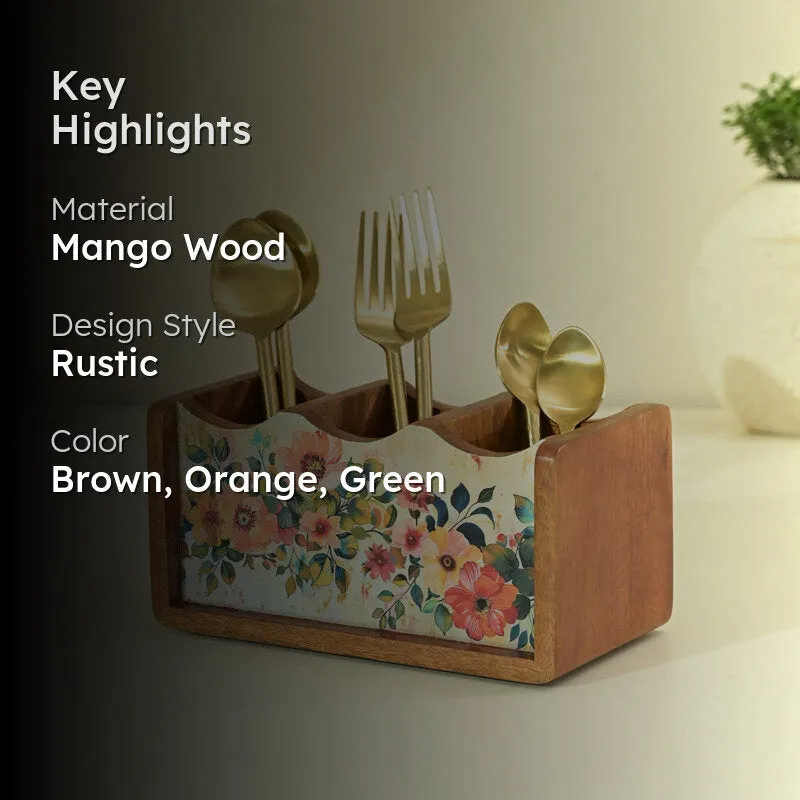 Phooldaan Handcrafted Mango Wood Cutlery Stand media 2