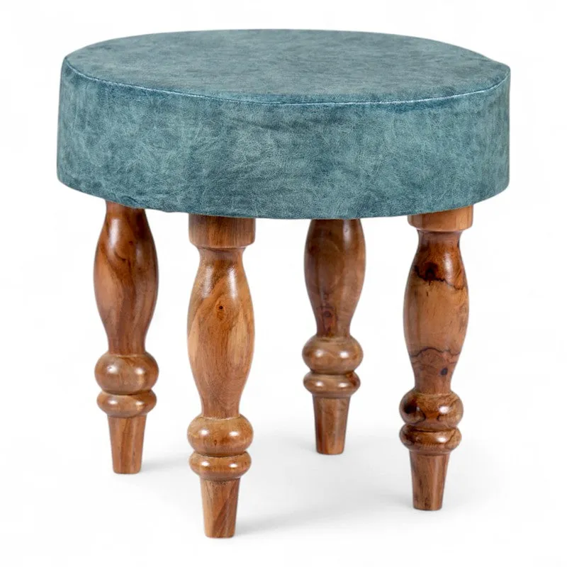 Qynex Sheesham Wooden Stools (Blue) - Set Of Two media 3