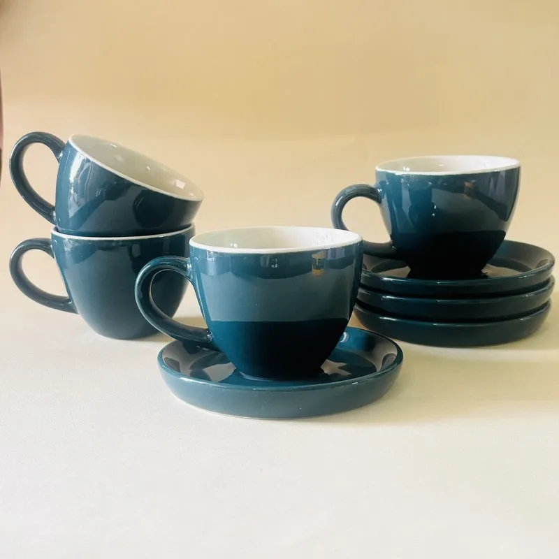Ceramic Cup & Saucer (Deep Green/180 mL Each) - Set of Four media 4