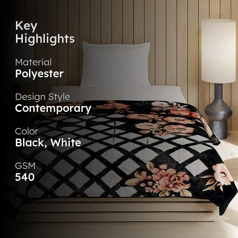 Monte Carlo Midnight Blossom Blanket (Black,White) - 540 GSM media 2