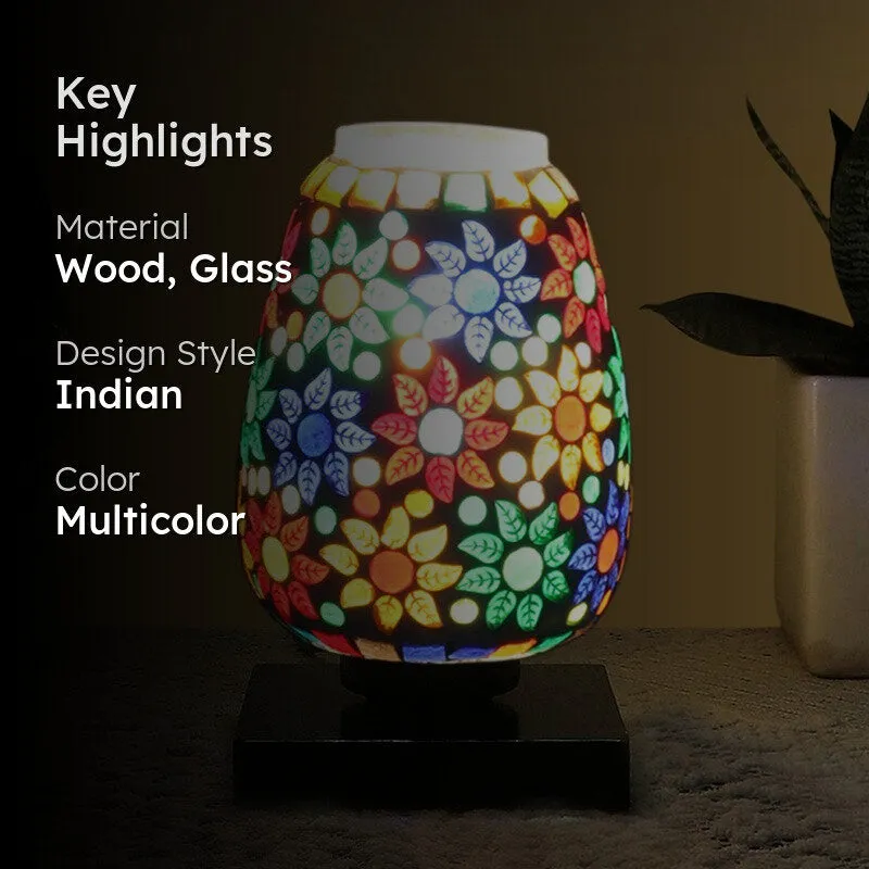 Stelloria Glass Table Lamp With Wooden Base - Multicolor media 2