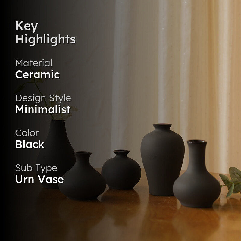 Elegant Black Ceramic Urn Vase - Set of Five media 2