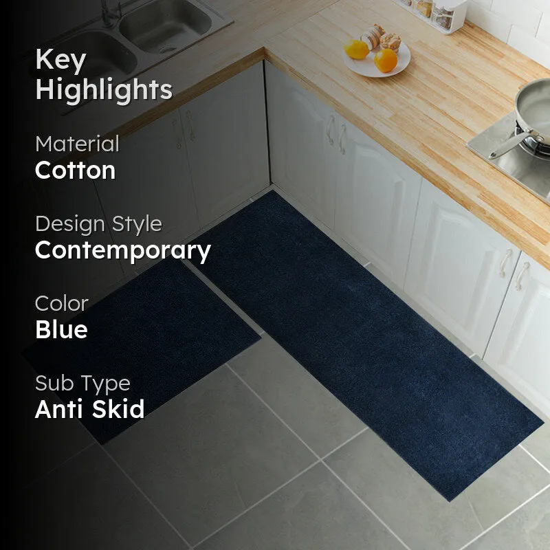 Relma Anti Skid Cotton Runner Rug (Dark Blue) - Set Of Two media 2