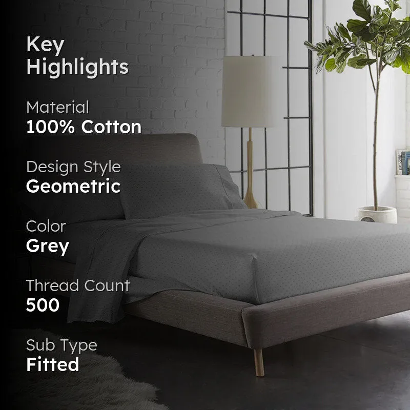 Swiss Dot Fitted Cotton Bedsheet (Soft Grey) - 500 TC media 2
