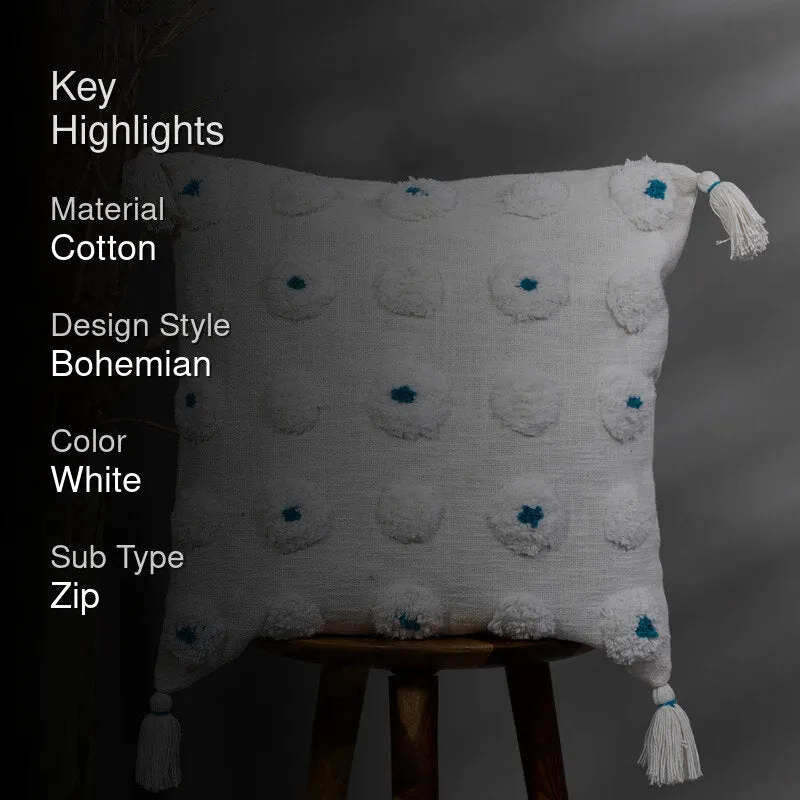 Pom Grid Tufted Cushion Cover - White, Blue media 2