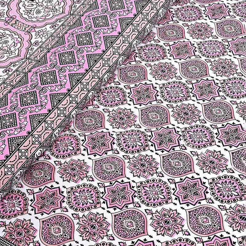 Amritasha Ethnic Cotton Bedsheet (Pink) - 144 TC media 5