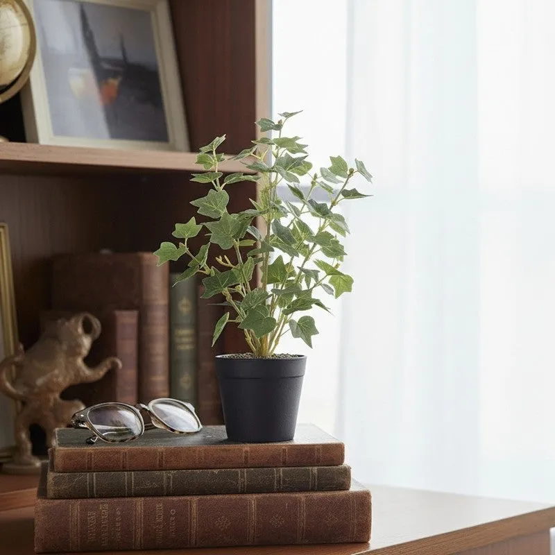 Artificial Small Plant With Black Fiber Pot (Green) - 1 Feet media 5