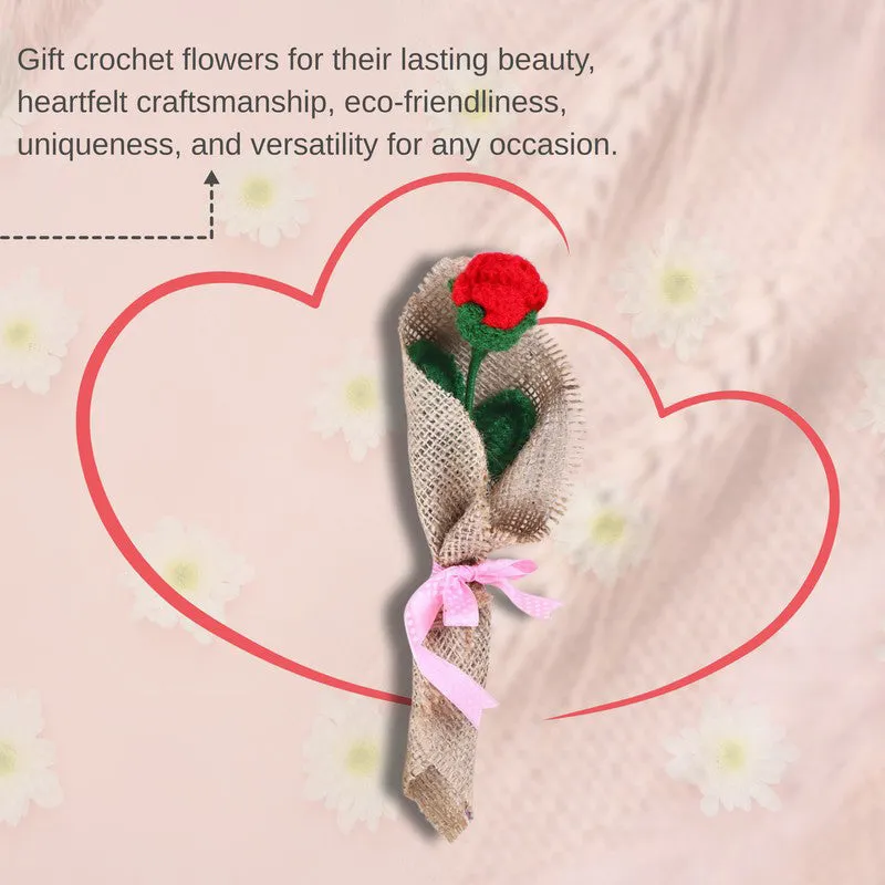 Crochet Handmade Rose Flower Bouquet - Red media 8