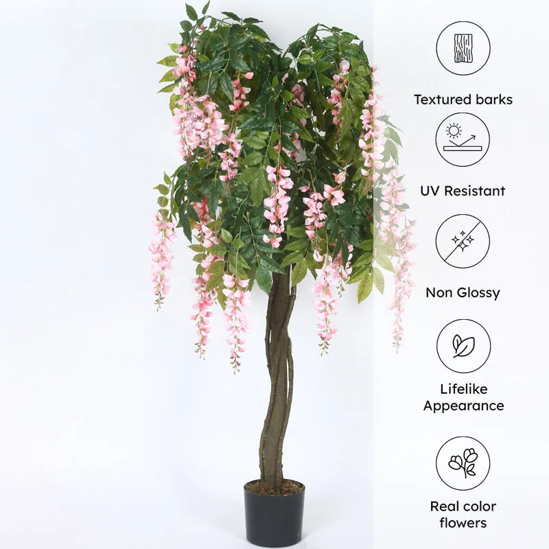 Faux Realtouch Pink Wisteria Tree With Black Plastic Pot - 5.9 Feet media 8