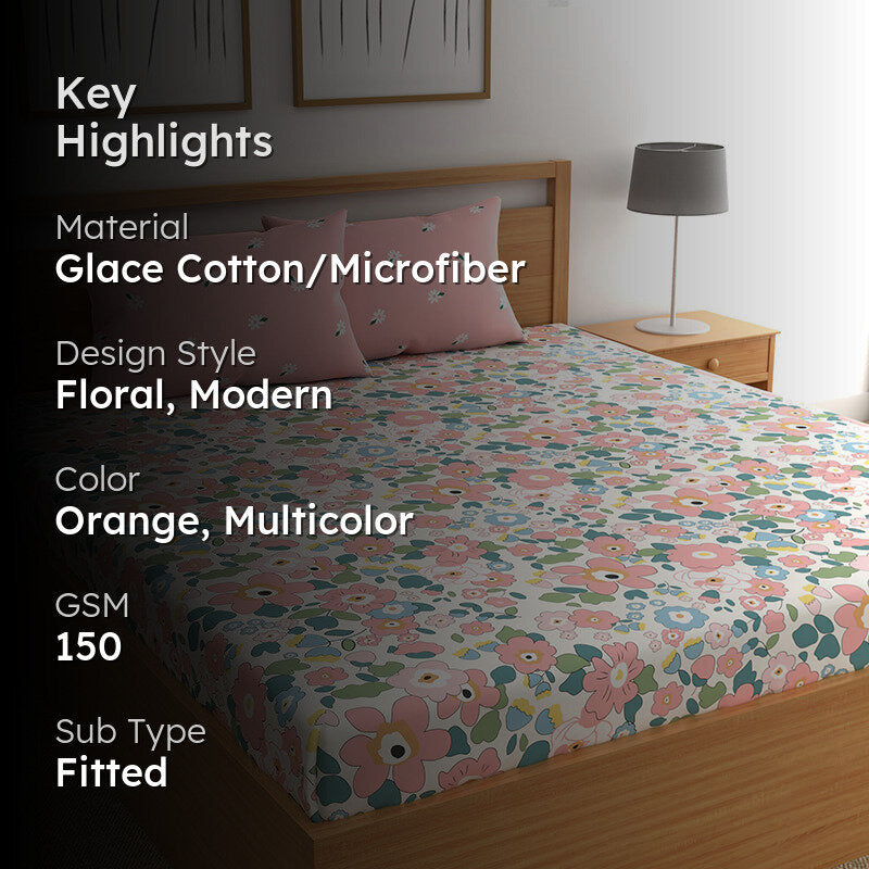 Doodled Blossoms I Fitted Microfiber Microfiber Bedsheet - 150 GSM media 2