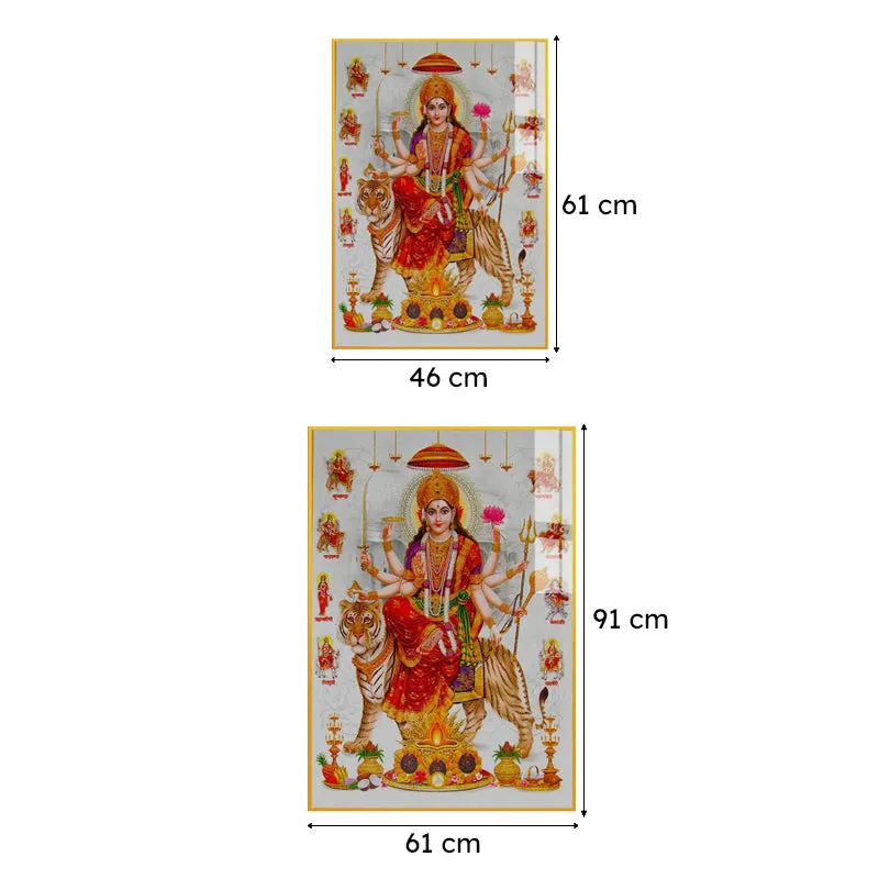 Fierce Matha Durga Spiritual Canvas Wall Art With Frame - Gold media 7