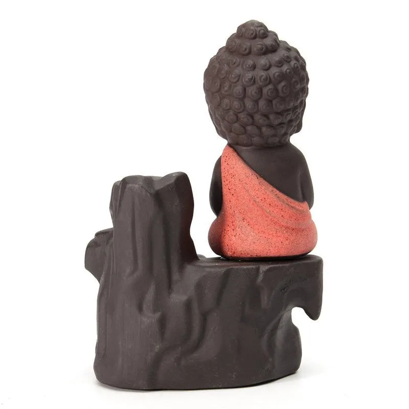Baby Buddha Monk Polyresin Smoke Fountain - Orange & Brown media 4