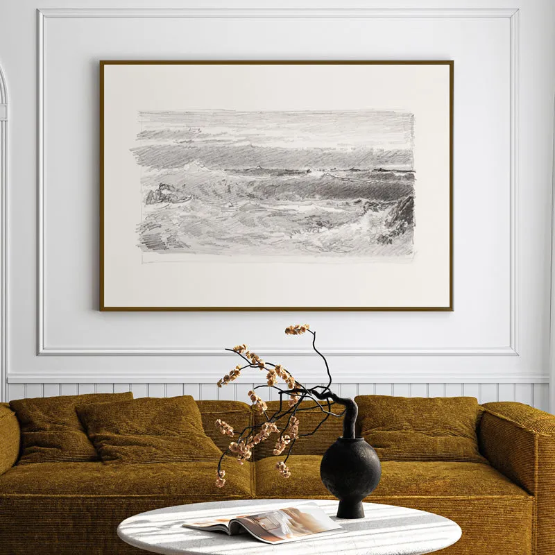 Silver Waves Wood Wall Art With Frame - Black media 1
