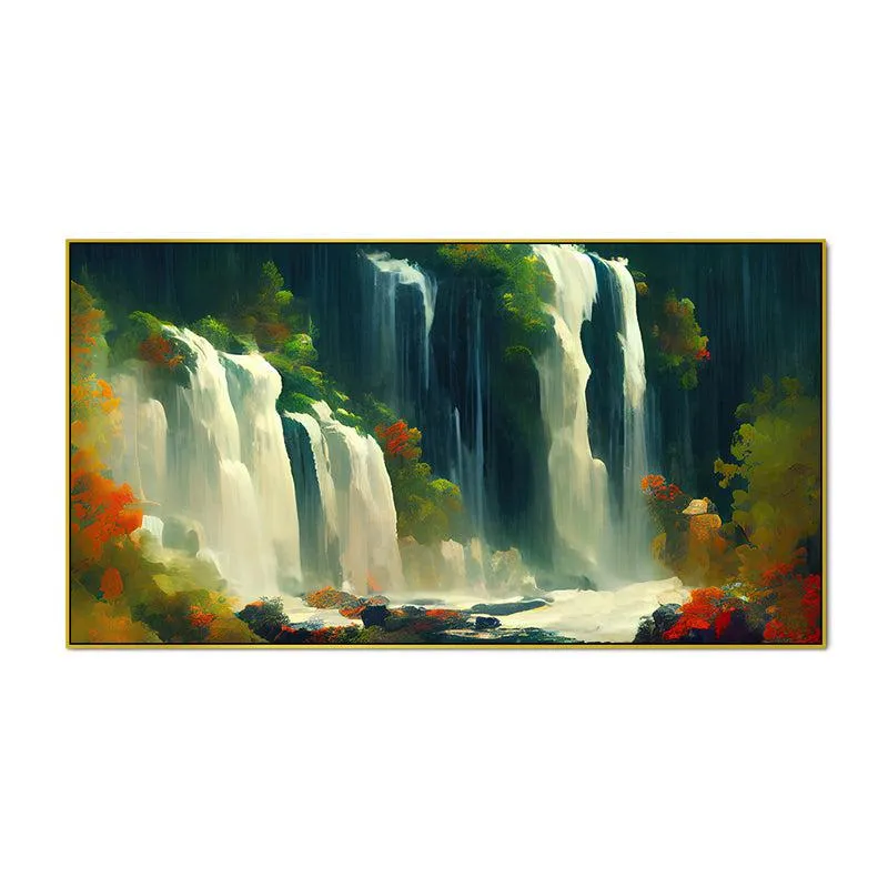 Ephemeral Waterfall Canvas Wall Painting With Frame - Gold media 5