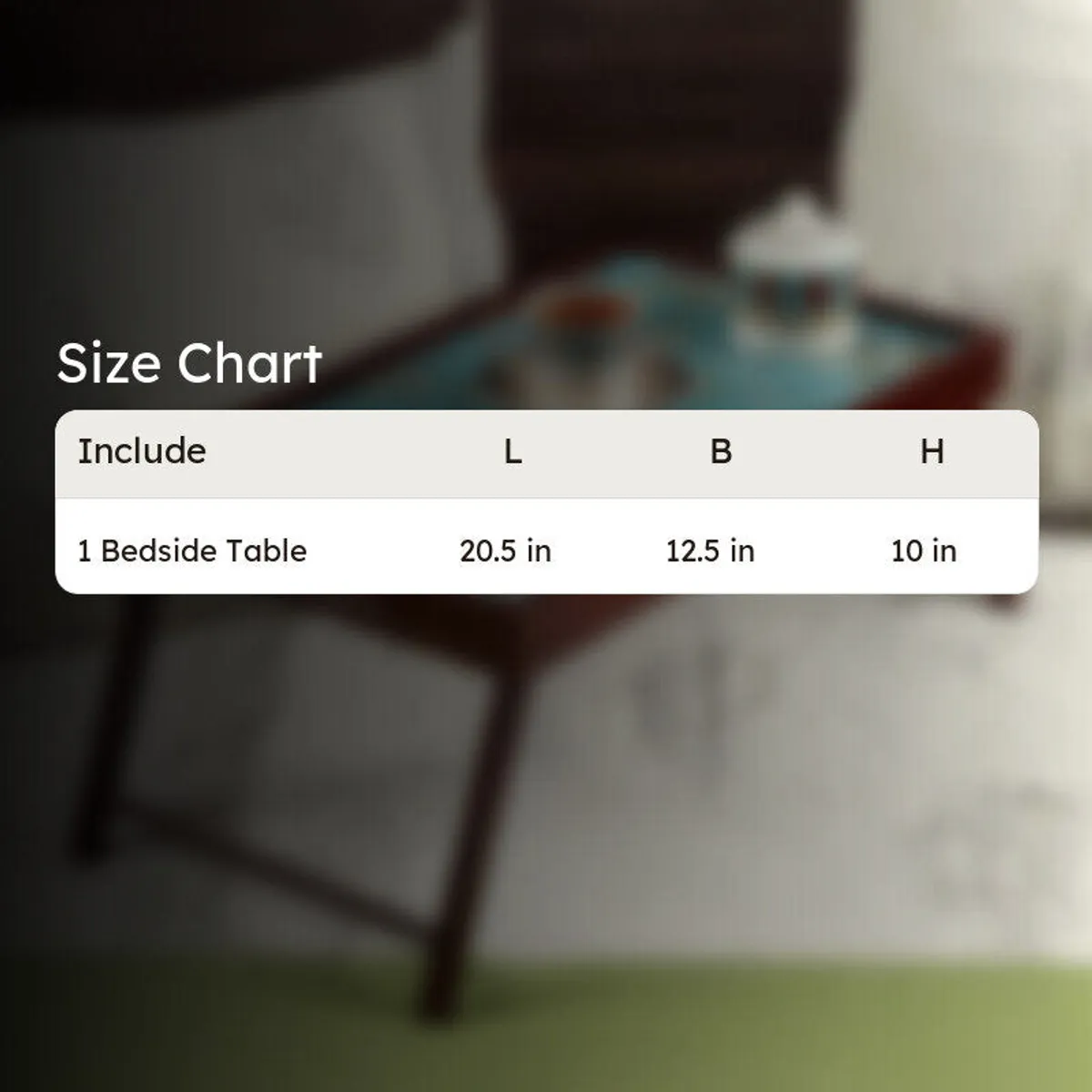 Size chart graphic for one bedside table
