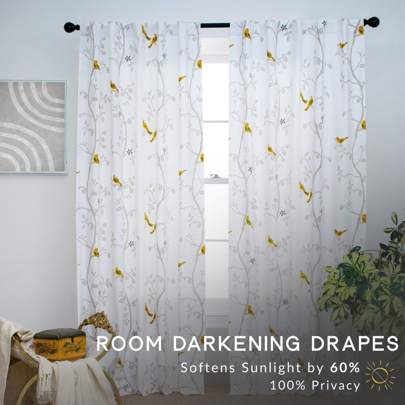 Tranquebar Home Nature Wings Cotton Curtains(Yellow) - Set Of Two media 3