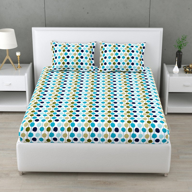 Dreamy Printed Pure Cotton Bedsheet (Blue) - 160 TC - King