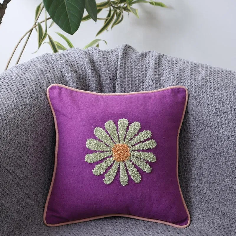 Thread & Daisy Cotton Cushion Cover - Purple media 1