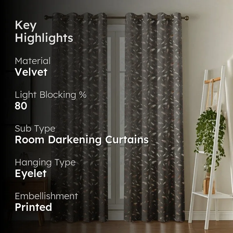Shimmer Veil Printed Velvet Curtain (Grey,Gold) - Set Of Two media 2
