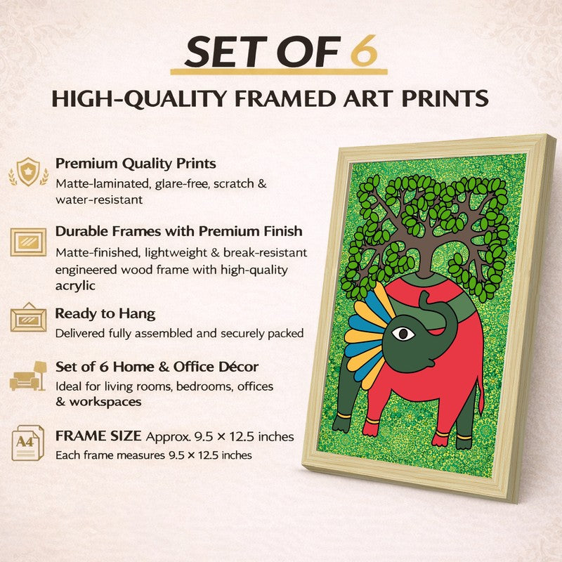 Primal Paper Wall Painting With Frame - Set Of Six media 9