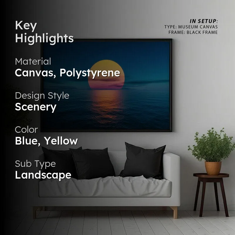 Sunset By The Ocean Canvas Wall Painting - Black Frame media 2