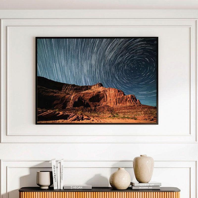 Swirling Stars In the Night Canvas Wall Painting - Black Frame