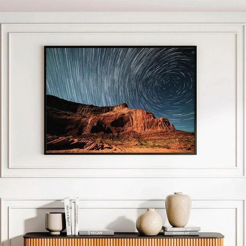 Swirling Stars In the Night Canvas Wall Painting - Black Frame media 1