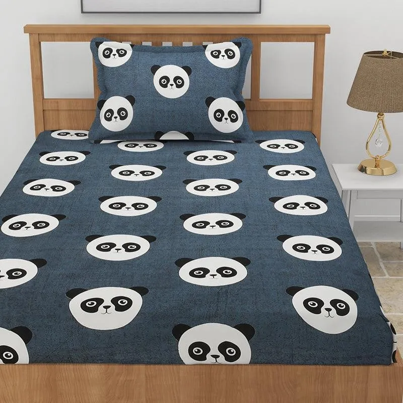 Panda Polka Kids Microfiber Bedsheet (Dark Grey) - 130 GSM media 1