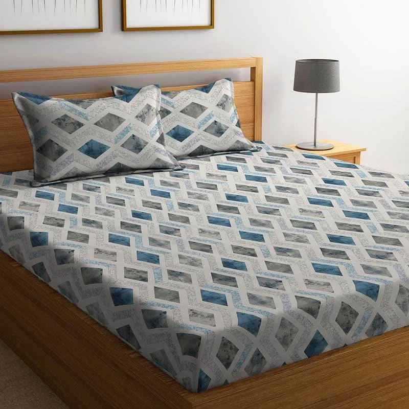 Ocean Mosaic Print Cotton Bedsheet - 400 TC media 1
