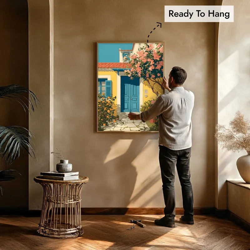 Floravue Sunlit Blue Door Canvas Wall Painting With Brown Frame media 8