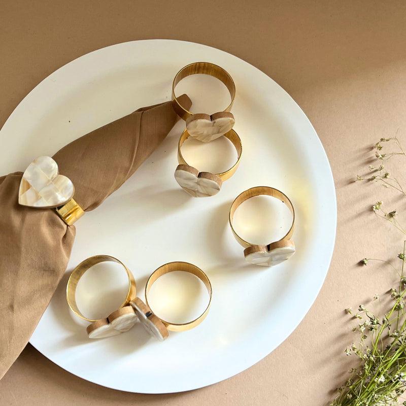 Asher Heart Handcrafted Mother Of Pearl Napkin Ring - Set Of Six media 3