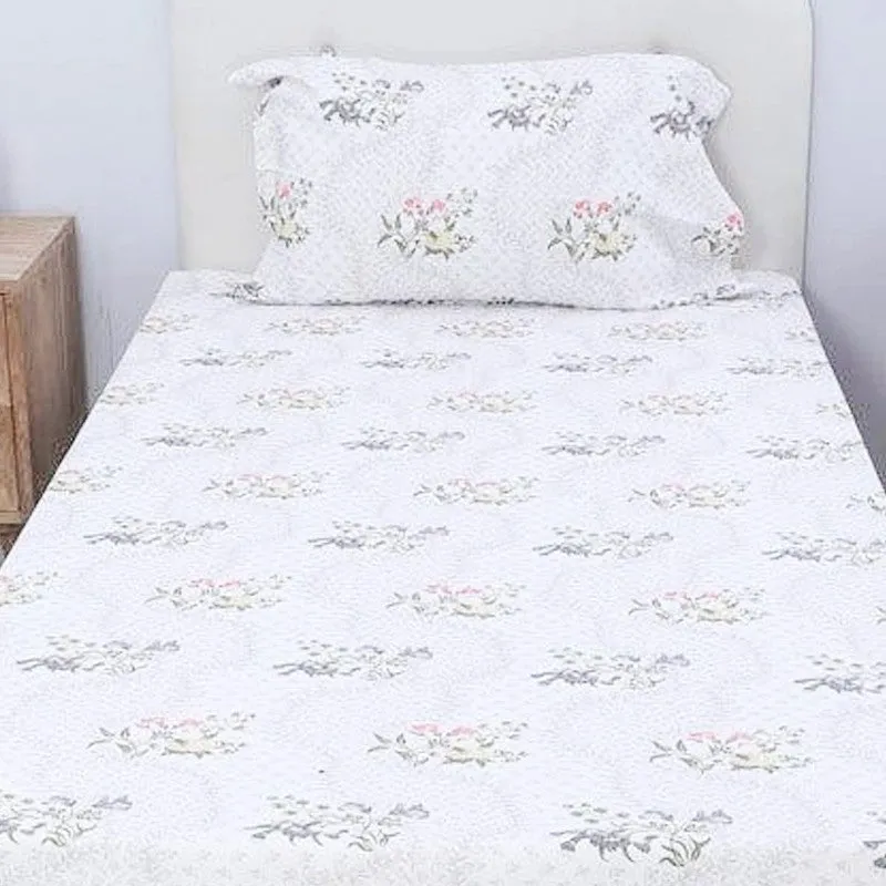 Floral Rush Printed Cotton Bedsheet (Grey) - 200 TC media 4