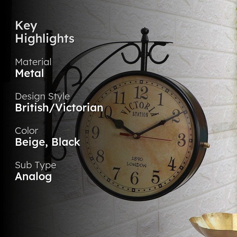 Dolva Double Sided Station Clock - Black & Beige media 2