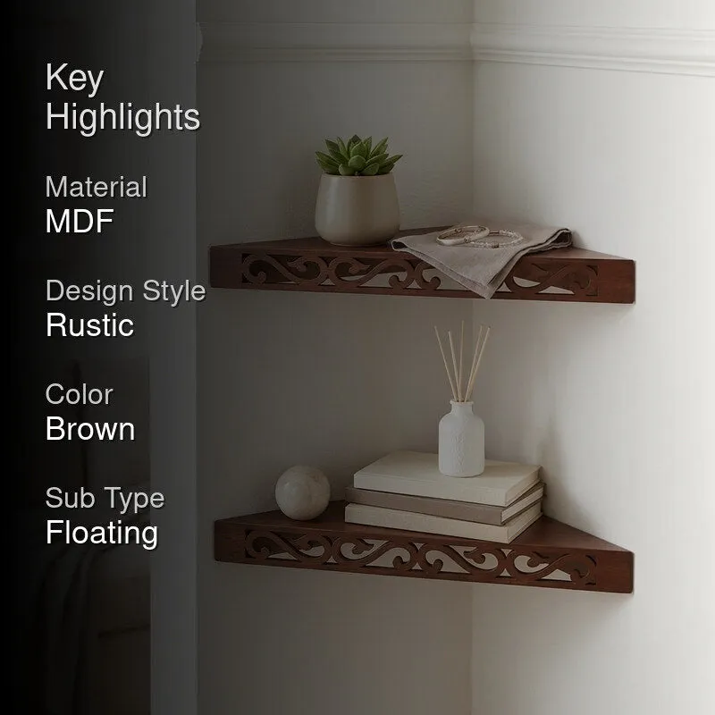 Delores Corner Floating Shelf (Brown) - Set Of Two media 2