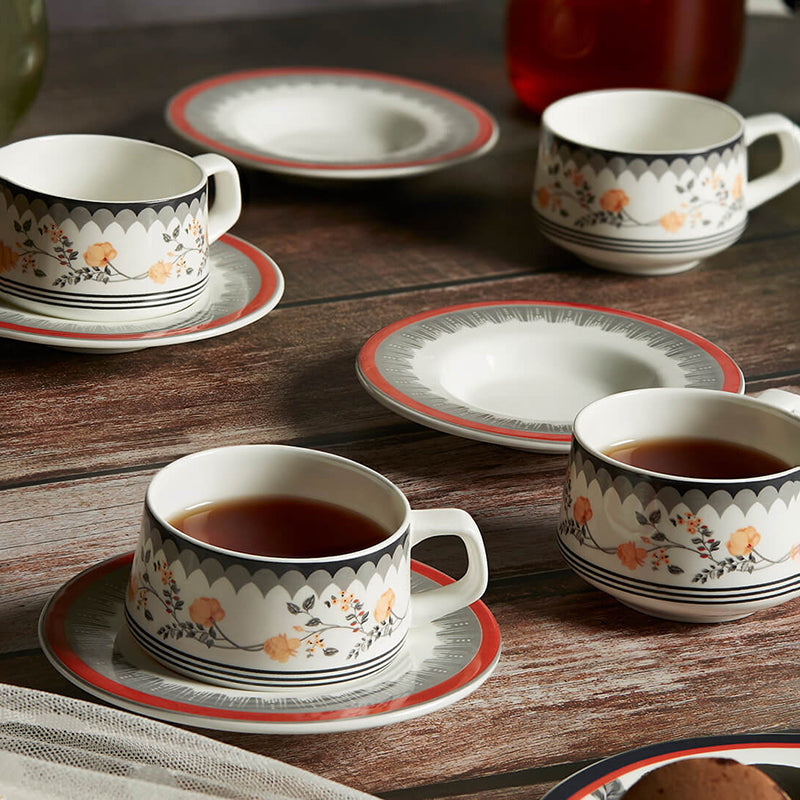 India Circus Belle Nova Bone Chine Cup And Saucer Set (180 mL) - Twelve Piece Set media 3